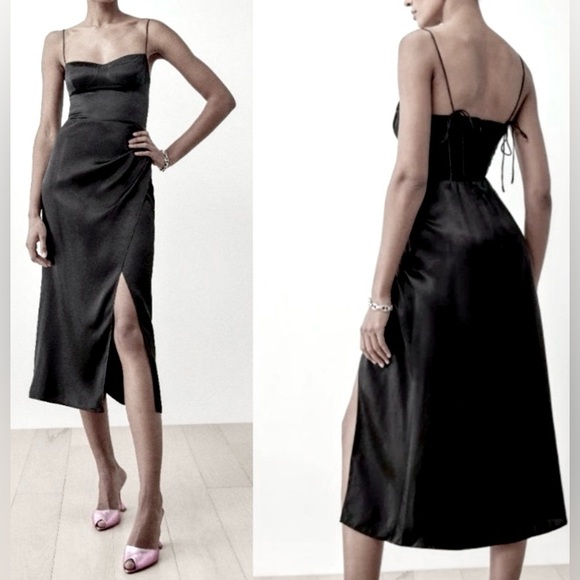 Reformation Dresses & Skirts - Reformation Marguerite 100% Charmeuse Silk midi Dress in black color Size 6